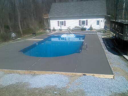 A fresh concrete pool deck